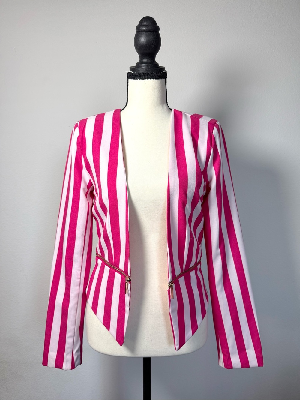Active USA Pink and White Striped Open Blazer